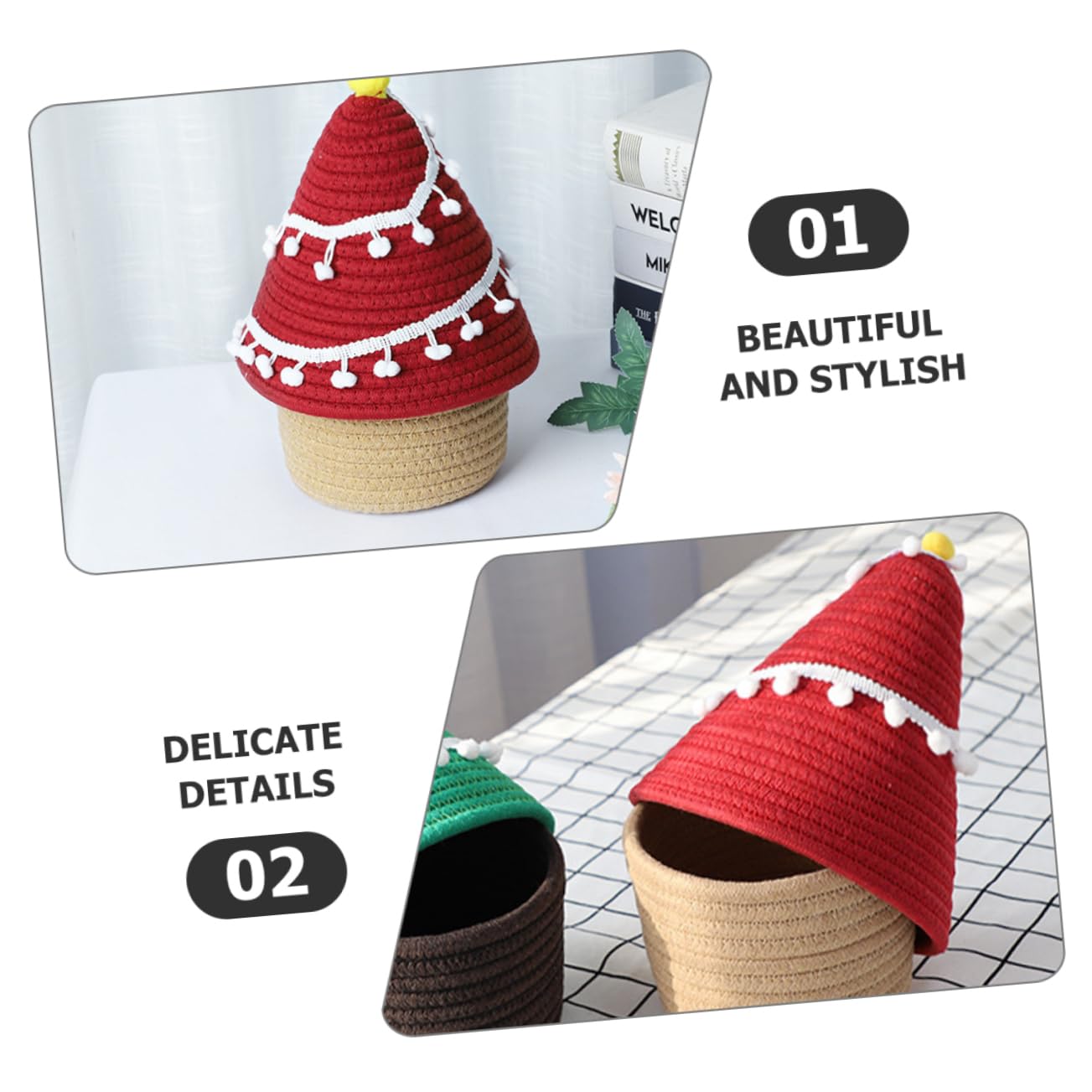 TEHAUX 2piezas Cesta De Almacenamiento Forma De Árbol De Navidad Organizador Decorativo Para Cosméticos Cesta De Hilo De Tapa Accesorios Para Hogar y Decoración Navideña