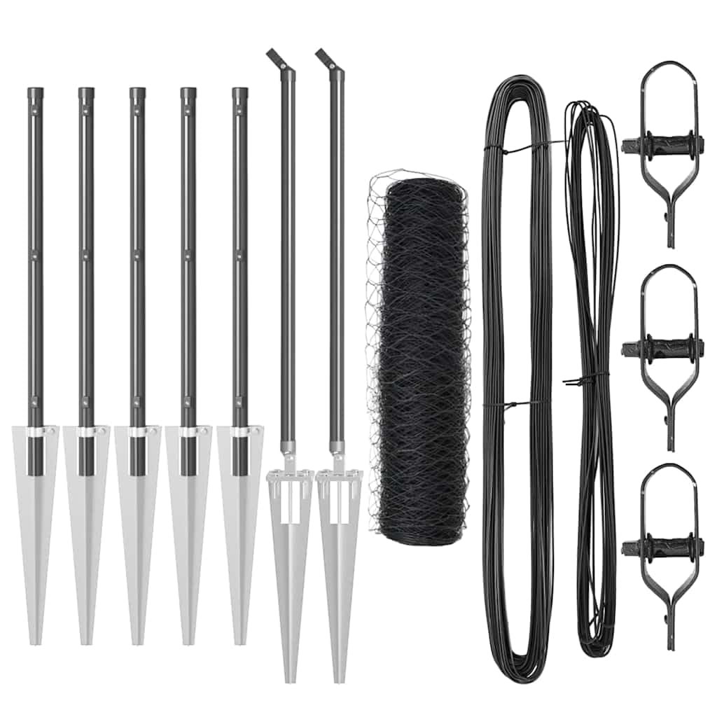 Steel and PVC Fence Post Grey 10 x 0.6 m 50 mm Mesh Outdoor Garden Security Barrier Set Corrosion Resistant Weather Proof Pet Enclosure 7 Spike Posts Included
