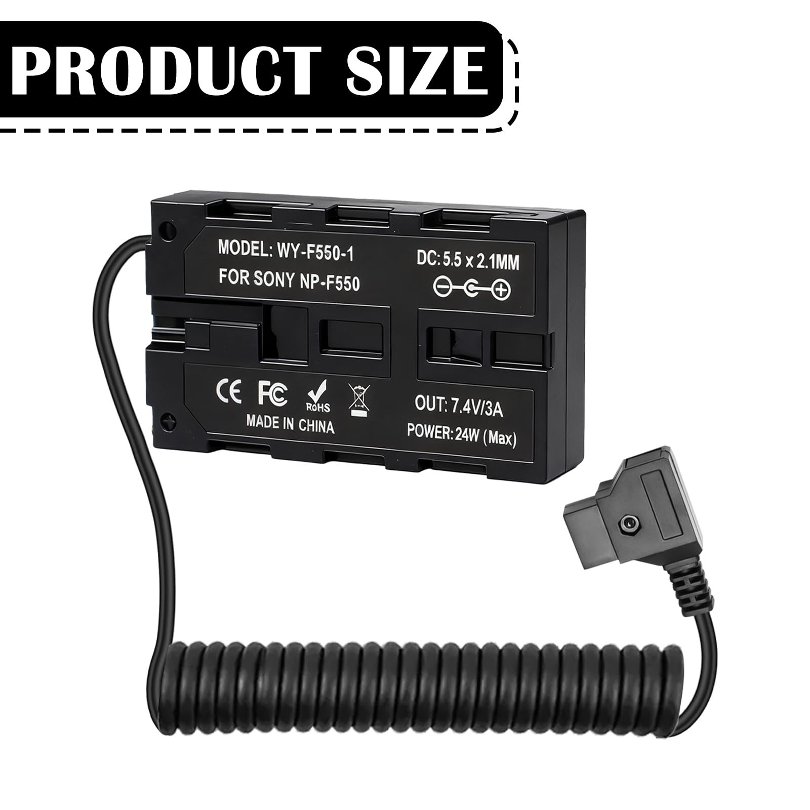 D-Tap NP-F550 spiralny kabel zasilający do NP-F970/F750/F550, złącze DC, adapter sieciowy, kabel do aparatu, monitora, bezprzewodowe filmy LED, zasilacz ciągły