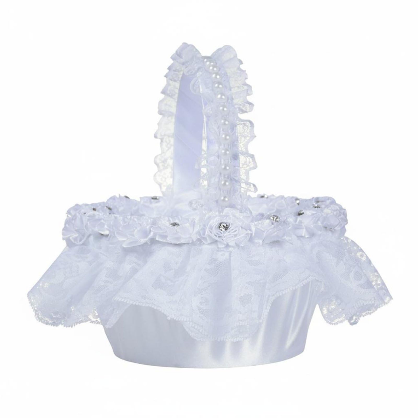 Lace Flower Girl Basket Handmade Wedding Flower Girl Basket Classic Top Choice Ceremonial Decor for Girls, Kids, Ceremony, White | Home & Garden | Wedding Supplies-image-8