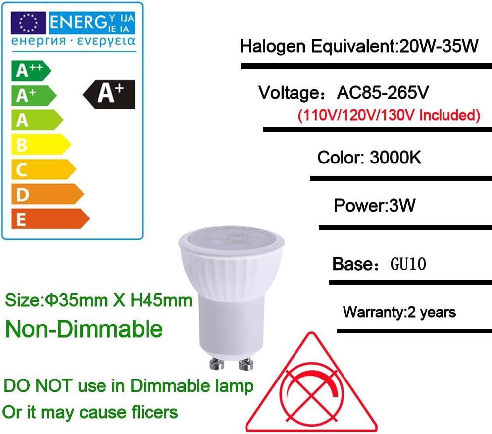 MR11 GU10 35mm Mini LED 3W 120V Non-Dimmable Spotlight Small Bulb Replace 35W Halogen Bulb Equivalent GU10 LED Spotlight