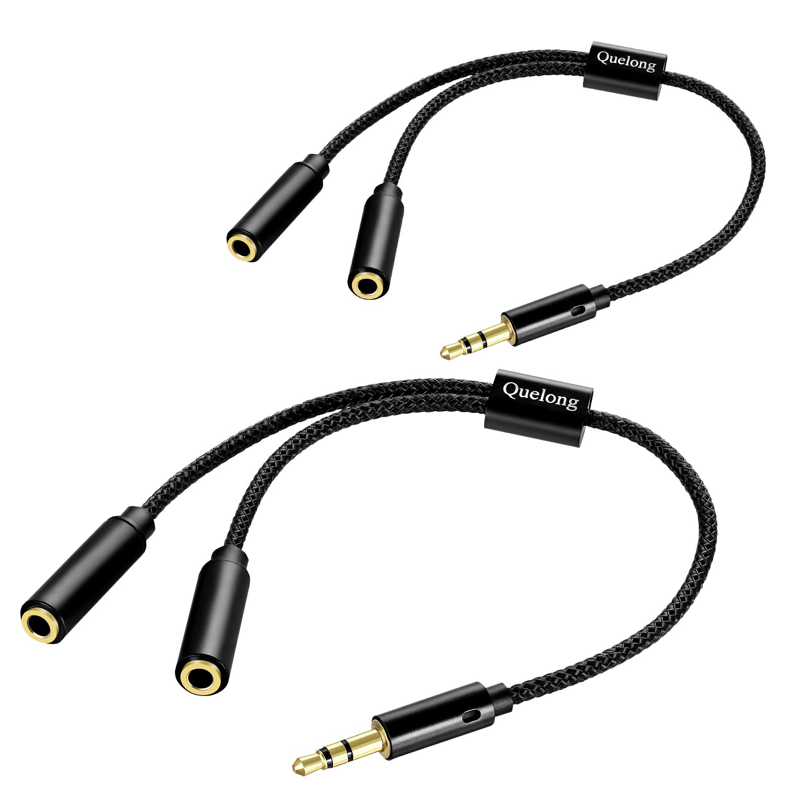 2 splitter per cuffie, cavo di prolunga doppio in nylon intrecciato per cuffie, audio Hi-Fi stereo, splitter a Y da 3,5 mm, 2 femmina, 1 maschio, adatto per telefoni, PS4, amplificatori