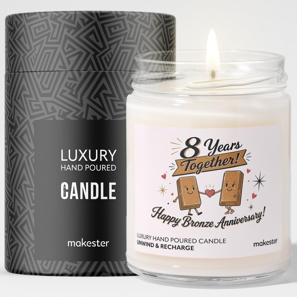 Bronze Anniversary Candle Gifts - Luxury Soy Wax Candle - Vanilla, Jasmine, Sugared Almond - Makester — image 1
