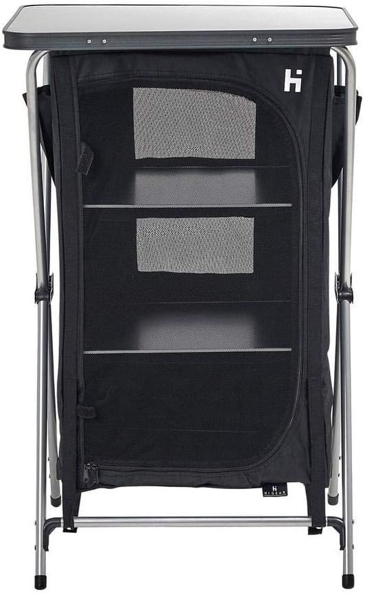 HI-GEAR Elite 4 Cupboard with Durable Steel Frame & Water Resistant Fabric, Easy to Assemble, Portable, Folding Storage Unit, Organiser, Ideal for Camping and Festivals, includes Carry Bag, Black