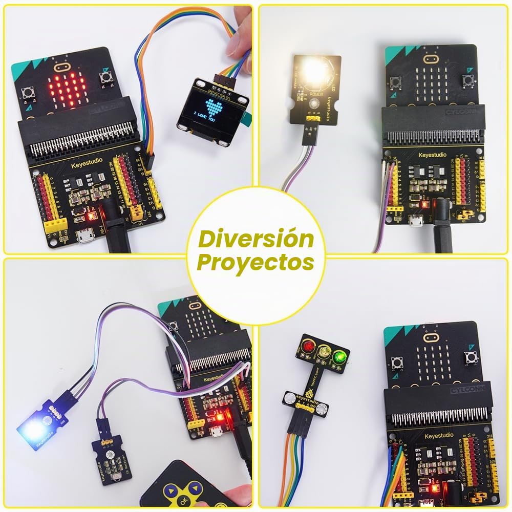 KEYESTUDIO BBC Micro:bit Sensors Module Kit con Microbit V2.2 Board Breakout Board, I2C LCD Pantalla OLED, Nivel de Agua, Relay, etc. con PDF Tutorials Coding para Adultos