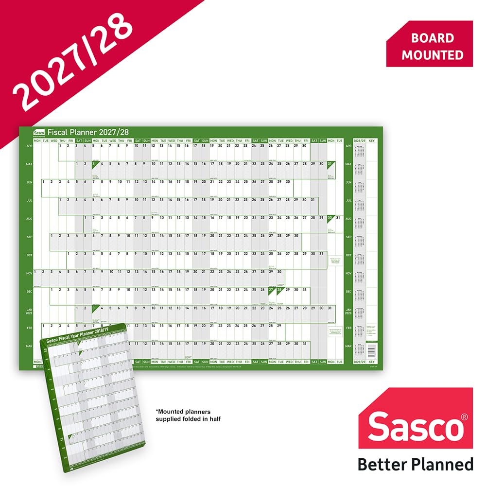Sasco Wandplaner 2027/28, mit Feuchttuchstift und 378 Aufklebern, Grün, Bordmontage, 915 x 610 mm (B x H)