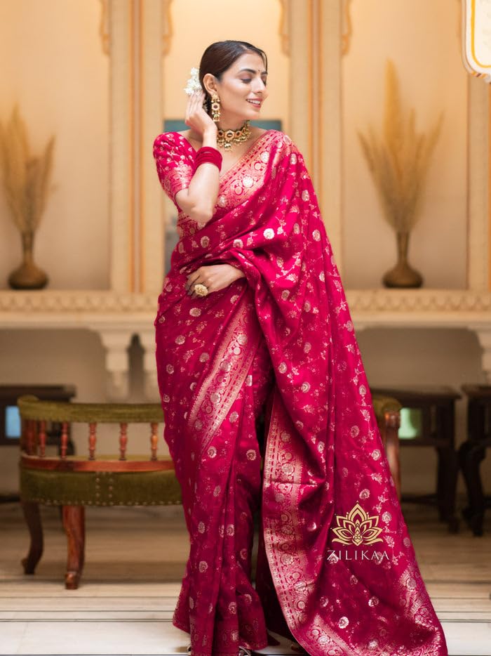Image of C J Enterprise Women's Pure Kanjivaram Soft Silk Saree Banarasi Style Sarees For Wedding With Blouse Piece (Pari-165)