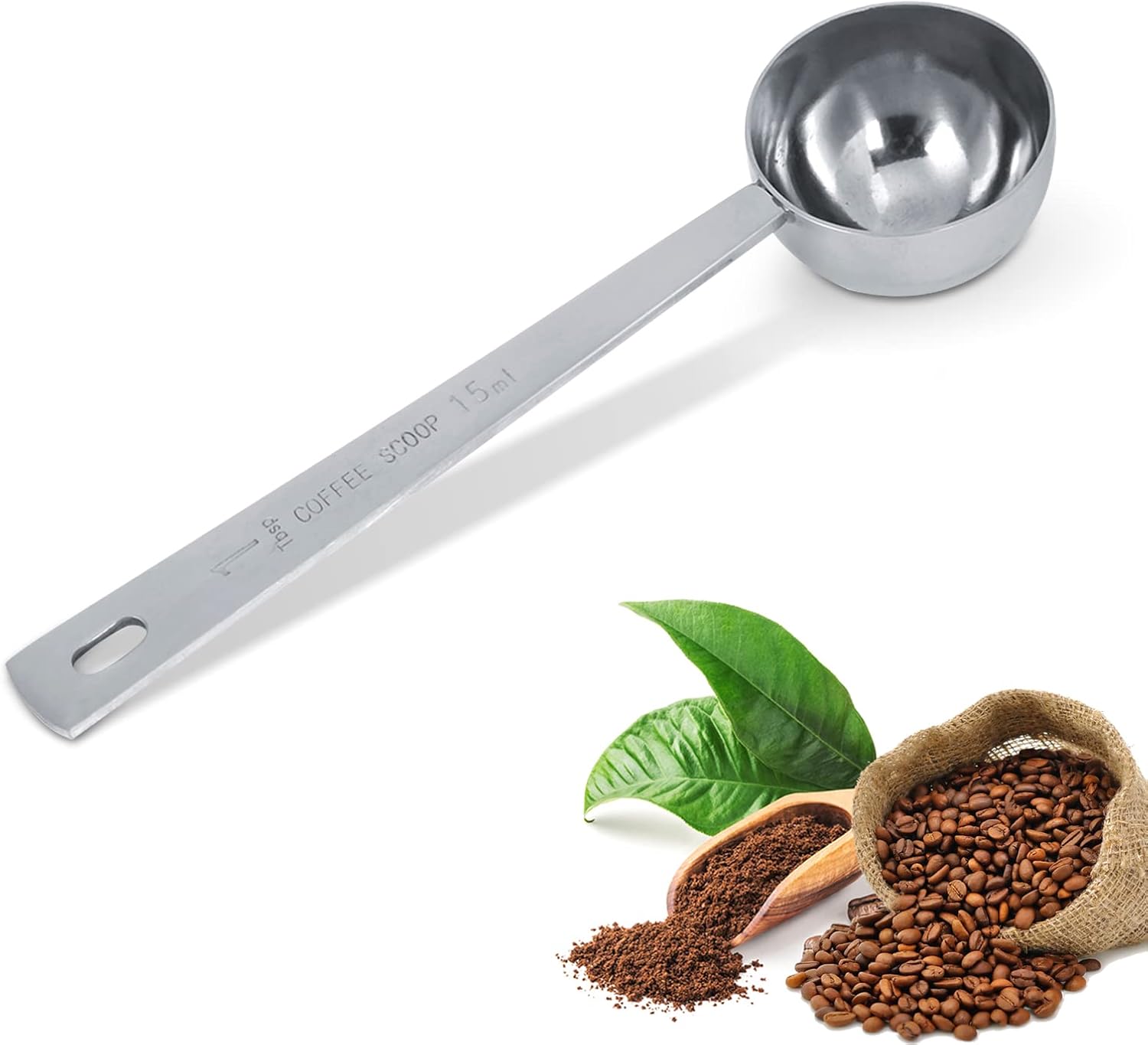 Stainless Steel Coffee Scoop, 15ml Coffee Measuring Scoop Long Handle