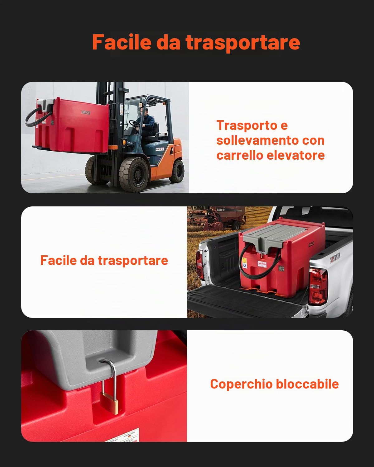 VEVOR Serbatoio Portatile per Diesel Benzina 440 Litri Portata 10 GPM, Serbatoio per Carburante Diesel con Pompa di Trasferimento Elettrica da 12 V, Tubo Flessibile, Trasporto del Carburante, Rosso