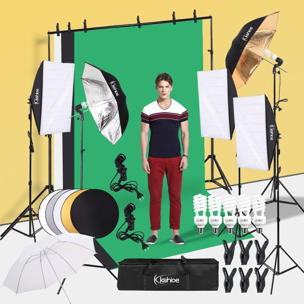 LEADZM Fotostudio-Set, Greenscreen-Set 2Mx3M mit 45W LED-Fotolampe, Reflektor und Fotoschirmen für Produkt-, Porträt-, Video- und Fotografie
