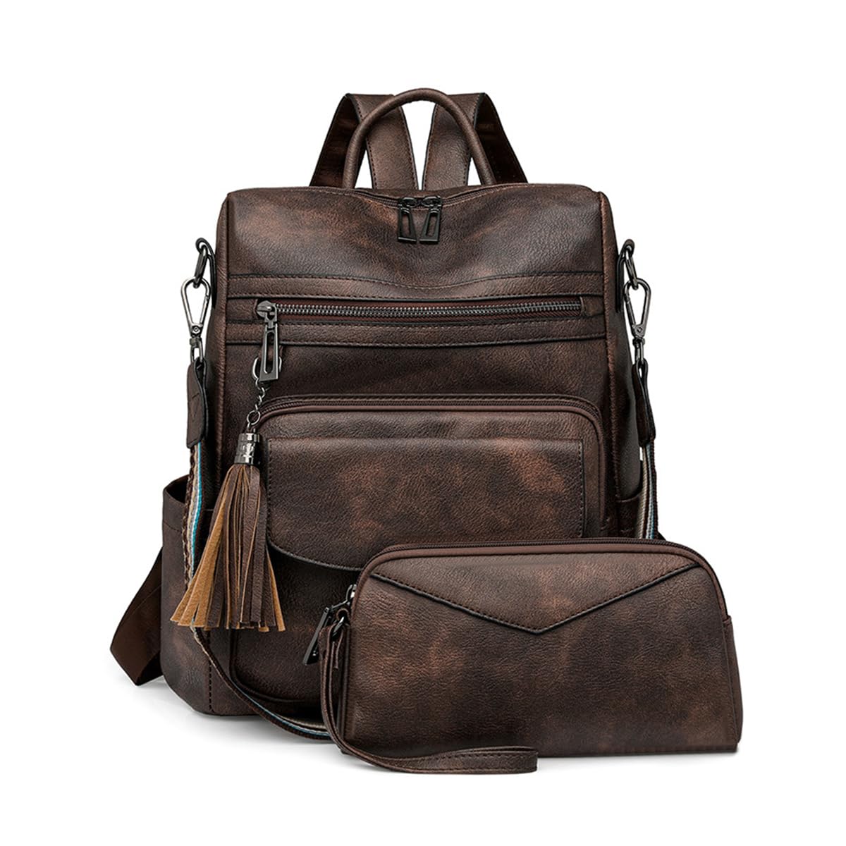 SONARIN PU Backpack Purse for Women,Waterproof Vintage Fashion Women Backpack Handbag Casual Daypack,Convertible Ladies Shoulder Bag with Wristlet for School Work Travel(Coffee)