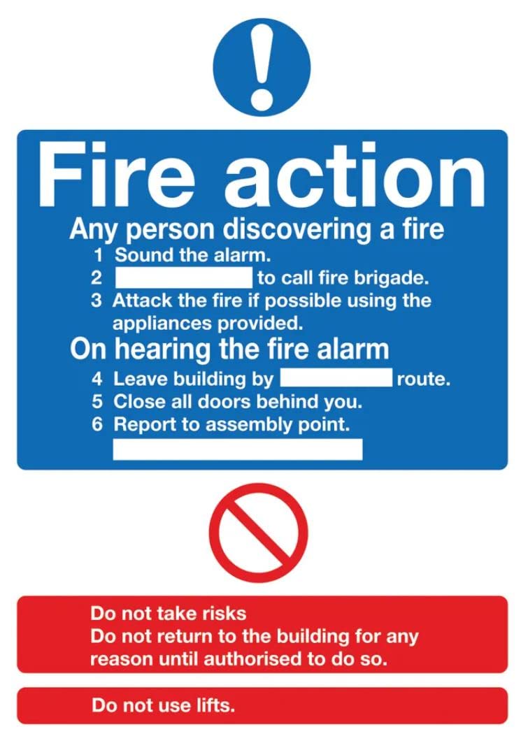 Safety Sign Fire Action Words in PVC, 210mm x 148mm