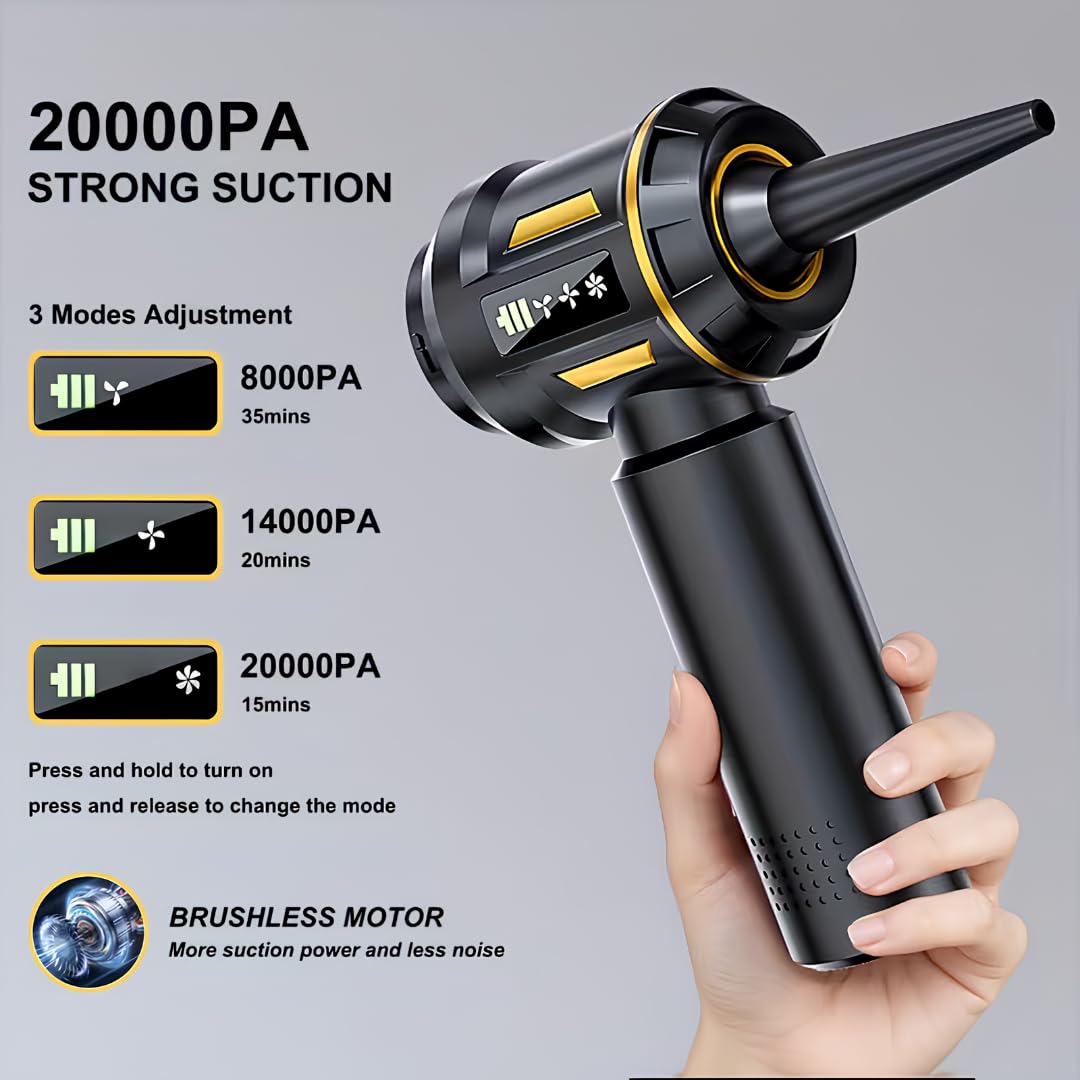 Hasuba Araç Süpürgesi 3 in1 Kablosuz Güçlü Araç Süpürgesi ve Hava Üfleyici - 20000Pa Turbo Vakum Gücü, 3 Kademeli Fırçasız Motor, 8000 mAh Şarjlı Mini El Süpürgesi, HEPA Filtreli SİYAH yada BEYAZ