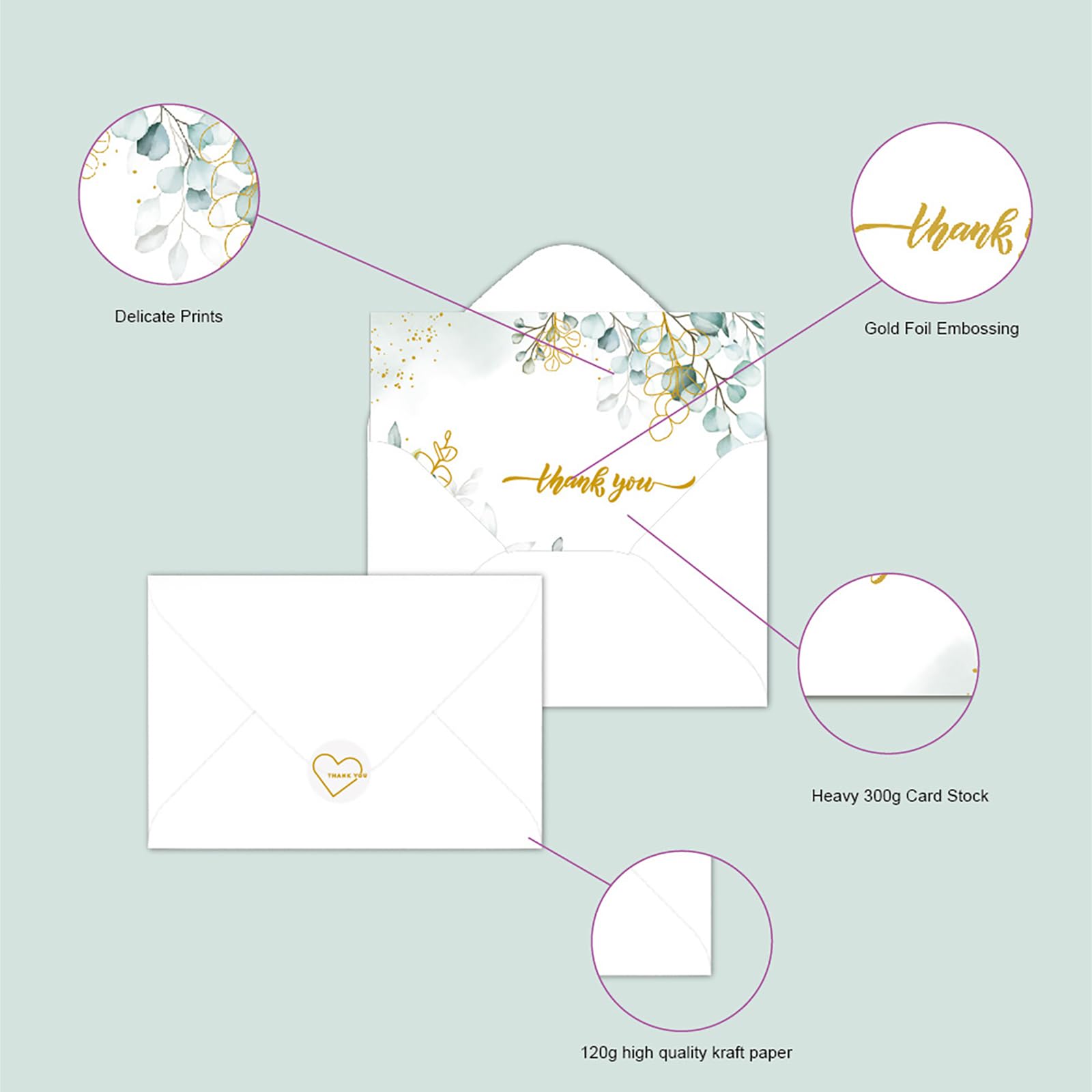 Elegauit Thank You Cards 48 Pack, 4 x 6 Greeting Card with Envelopes Stickers Blank Cards Assortment for Family Friends Classmates Gift Decorations - Image 2