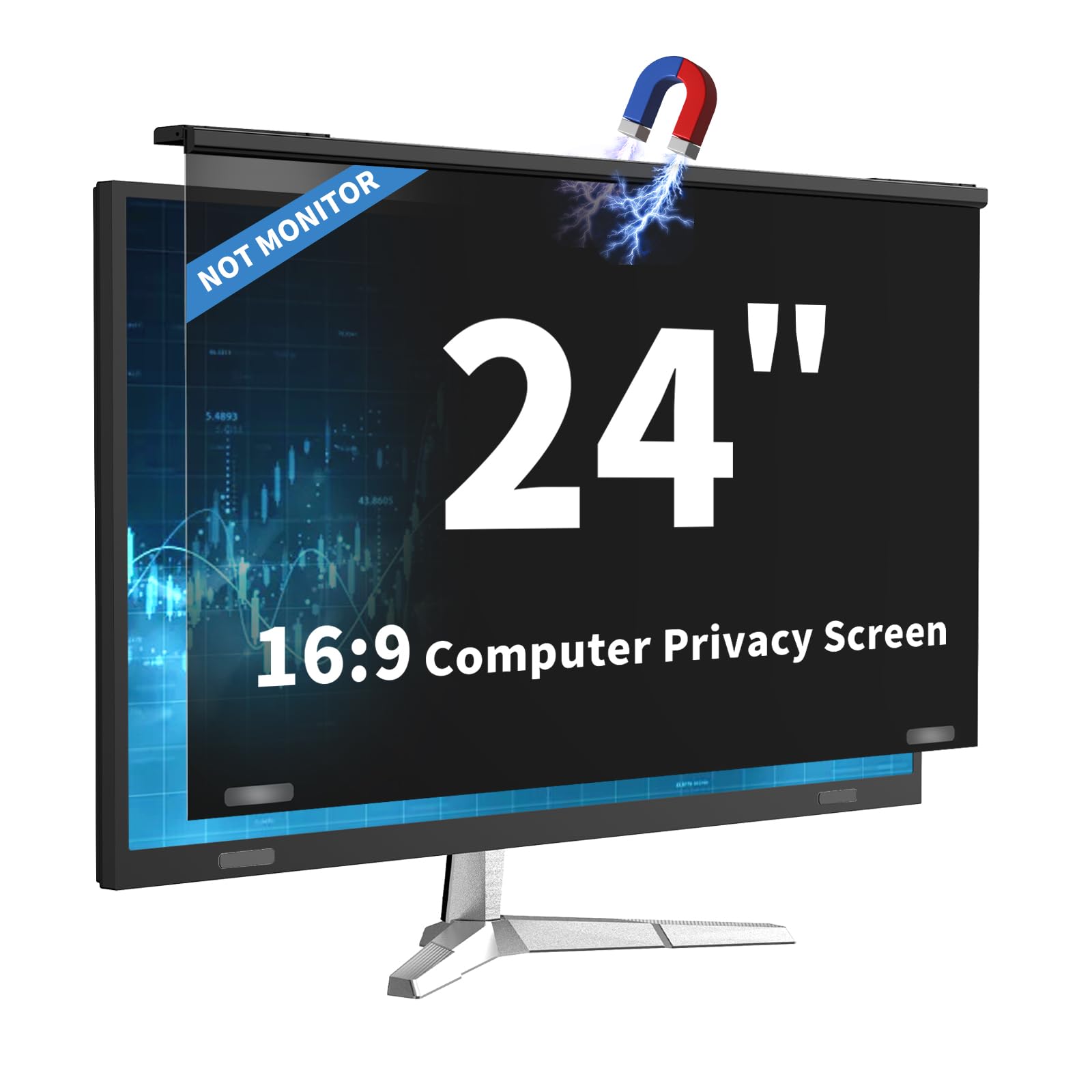 Protector de pantalla de privacidad para computadora para monitores de 23 a 24 pulgadas, clip magnético, visión de 28°, antirreflejos, antiarañazos, filtro de bloqueo de luz azul extraíble