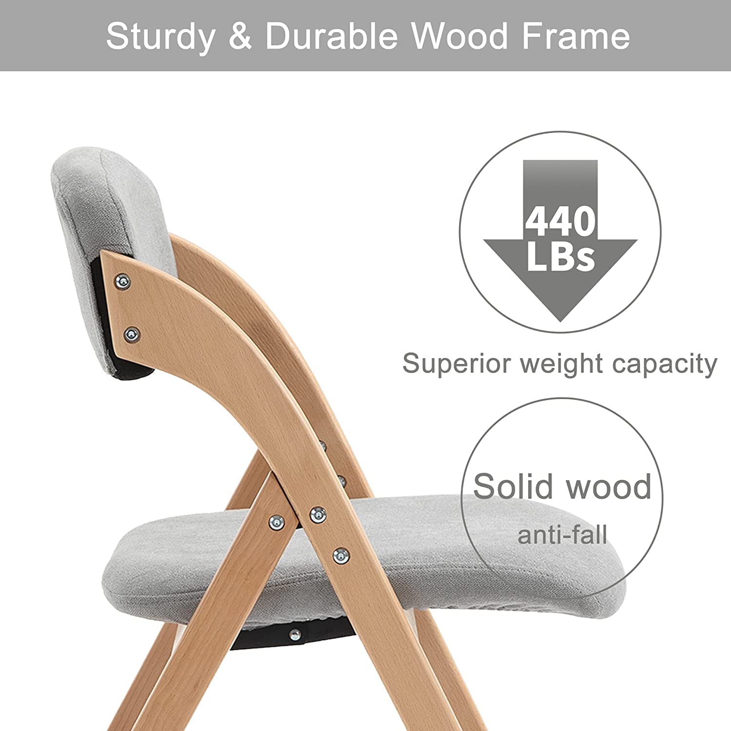 Juego de 2 sillas plegables, asiento acolchado tapizado, silla apilable de madera para eventos, hogar, oficina, boda, fiesta, picnic, silla de comedor resistente
