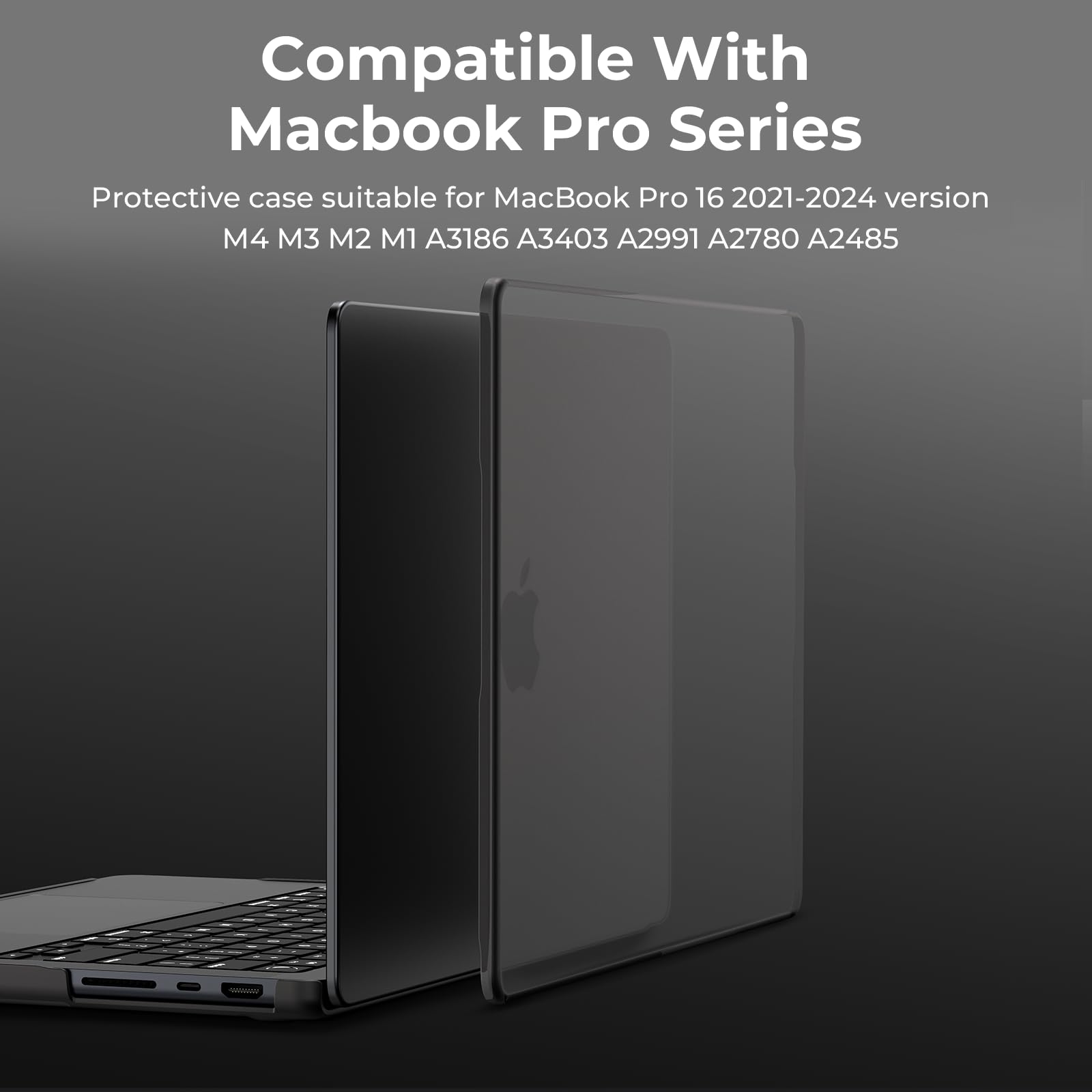 EooCoo Cover compatibile con MacBook Pro 16 Pollici 2025 2024-2021 Pro Max M4 M3 M2 M1 A3186 A3403 A2991 A2780 A2485 con Touch ID, Custodia Rigido in Plastica per Mac Pro 16" - Nero Opaco Traslucido