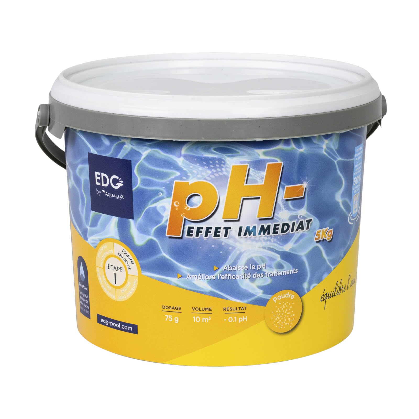 pH Moins Piscine - Baisse Le PH - Poudre - Seau 5kg - Confort De Baignade et Efficacité de Traitement Piscine - Correcteur pH Haute Concentration