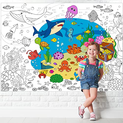Image of Under The Sea Giant Coloring Poster for Kids Large Coloring Tablecloth Summer Ocean Roll Paper Books Sheets Page Huge Table Art Crafts for Wall Classroom Home Gift Birthday Party Supplies Decoration