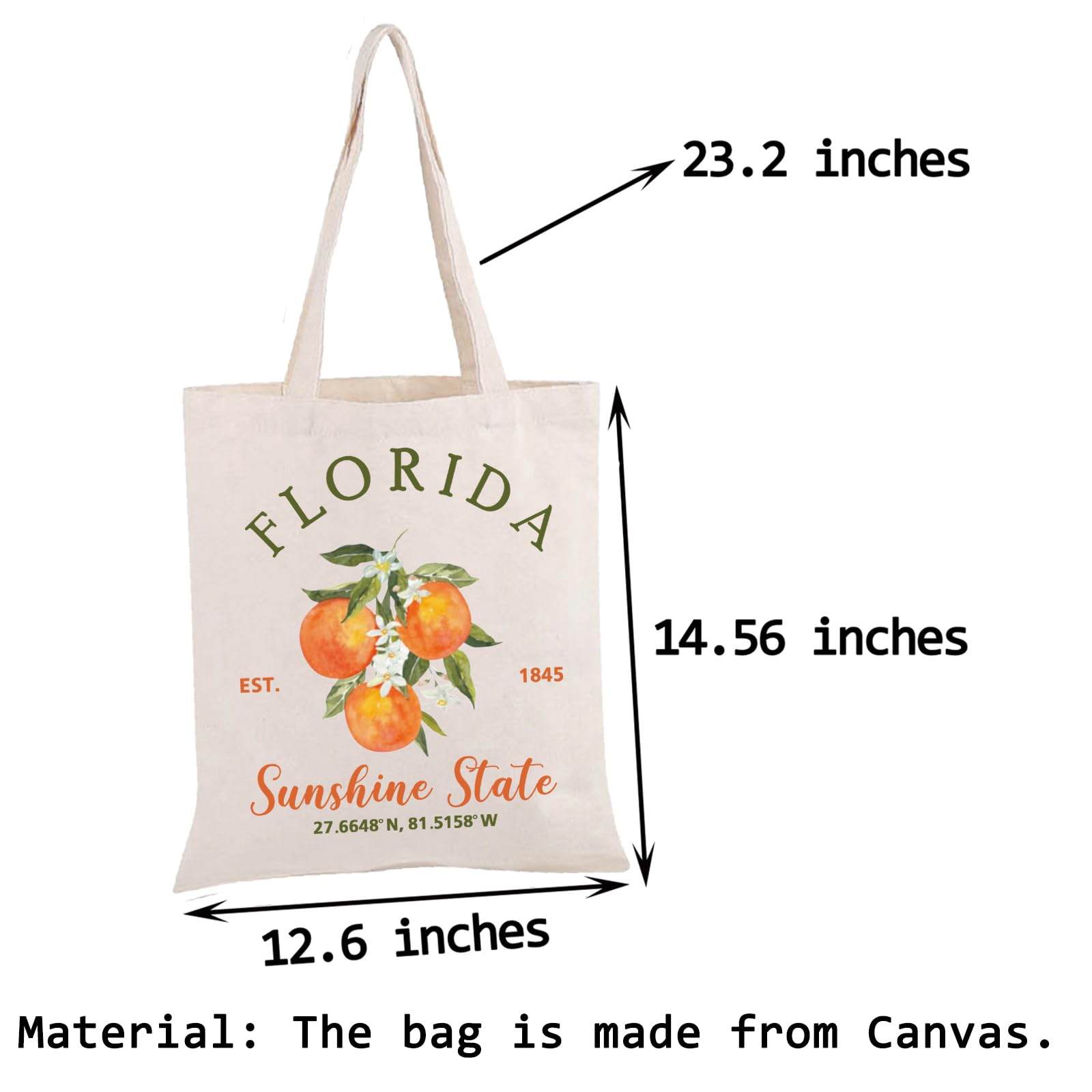 PWHAOO Florida State Flower Tote Bag Florida Est 1845 Sunshine State Tote Bag Florida Orange Blossom Gift