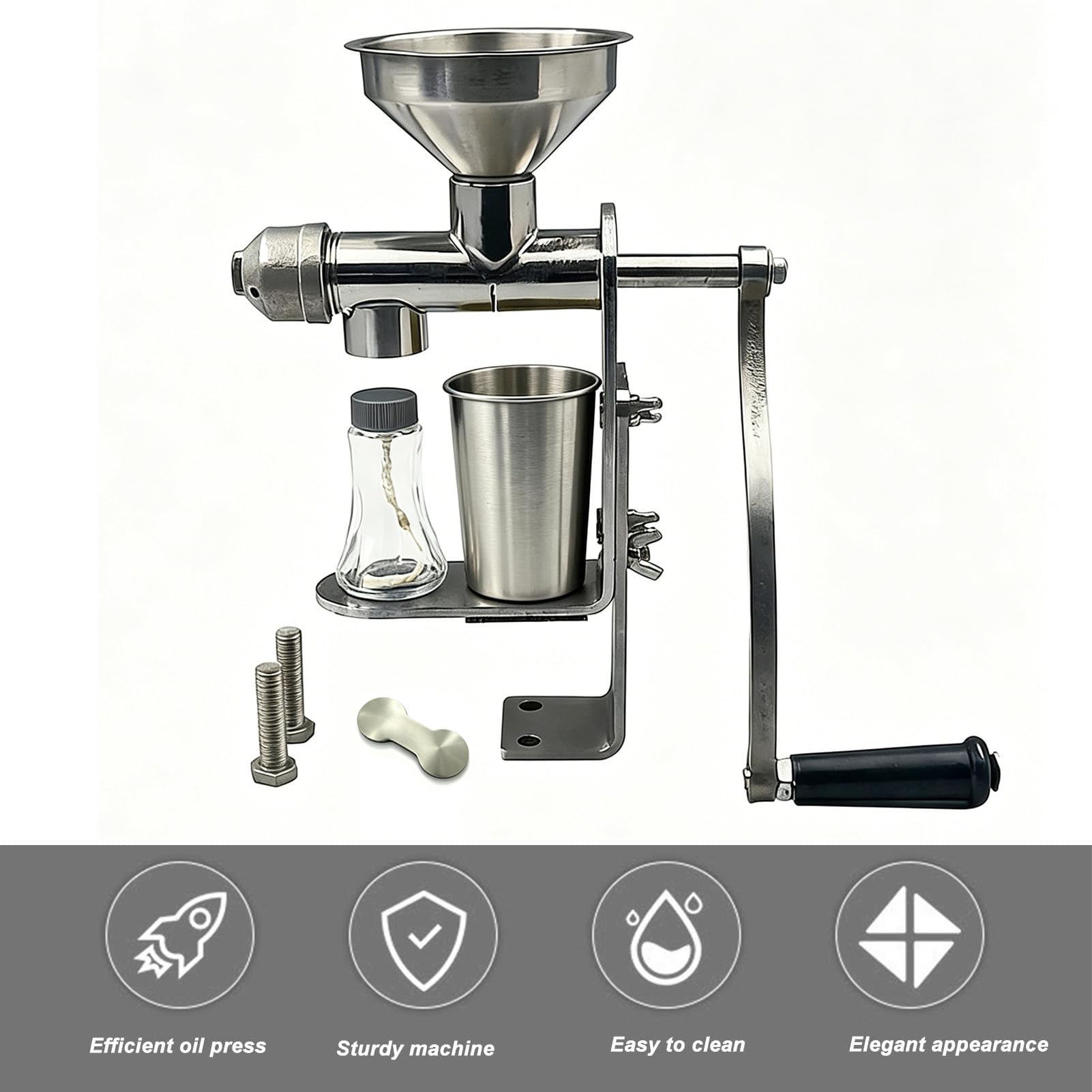 Presse à Huile Manuelle, Petite Presse à Huile En Acier Inoxydable Pour Extraction D'huile à Chaud Et à Froid, Idéale Pour Les Arachides, Les Noix Et Les Graines.