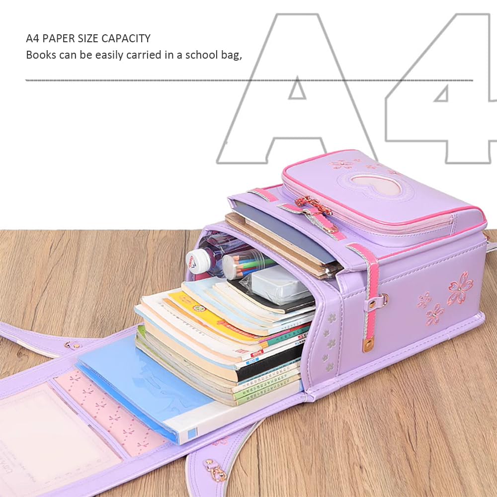Zaini scolastici Giapponesi per Ragazze e Ragazzi Zaino in Pelle PU con Grande capacità (Nero 36 * 27 * 23CM)
