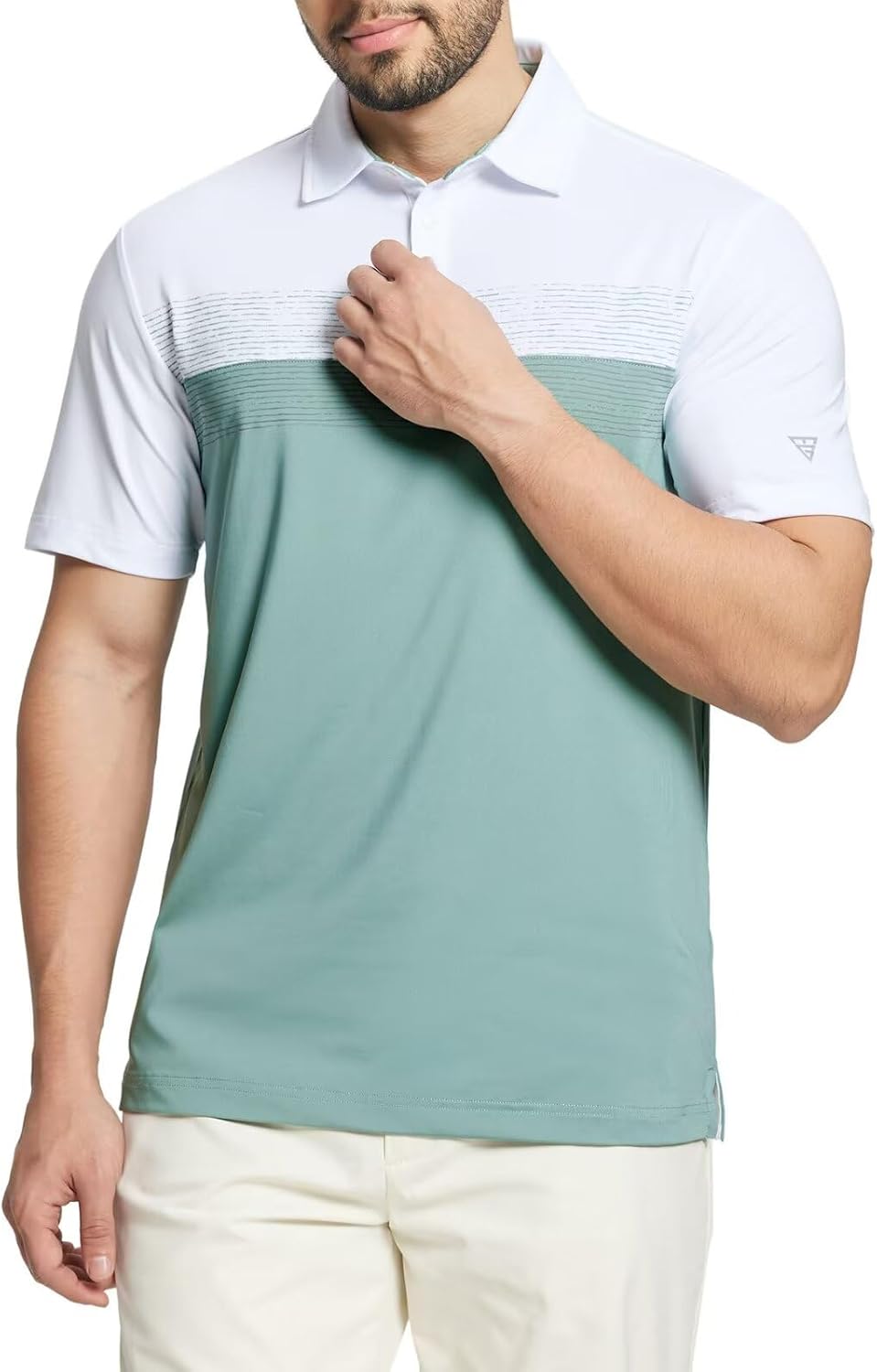 M MAELREG Golf Shirts for Men Dry Fit Performance Chest Print Color Block Moisture Wicking Casual Short Sleeve Polo Shirts - Image 3