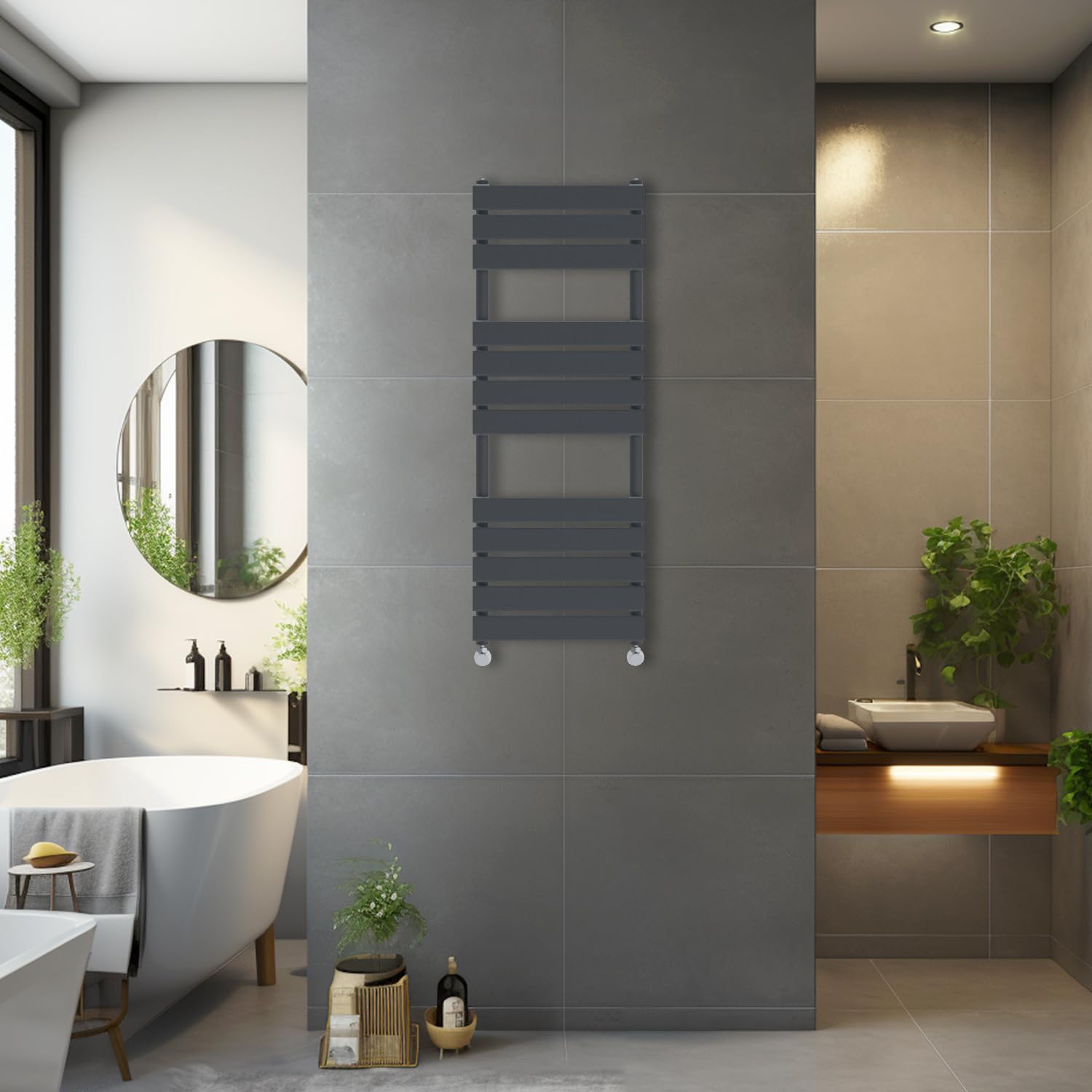 Blümme Anthracite 1200 X 450Mm Heated Towel Rail Radiator Central Heating Modern Flat Panel Bathroom Warmer Wall Mounted Ladder Rad
