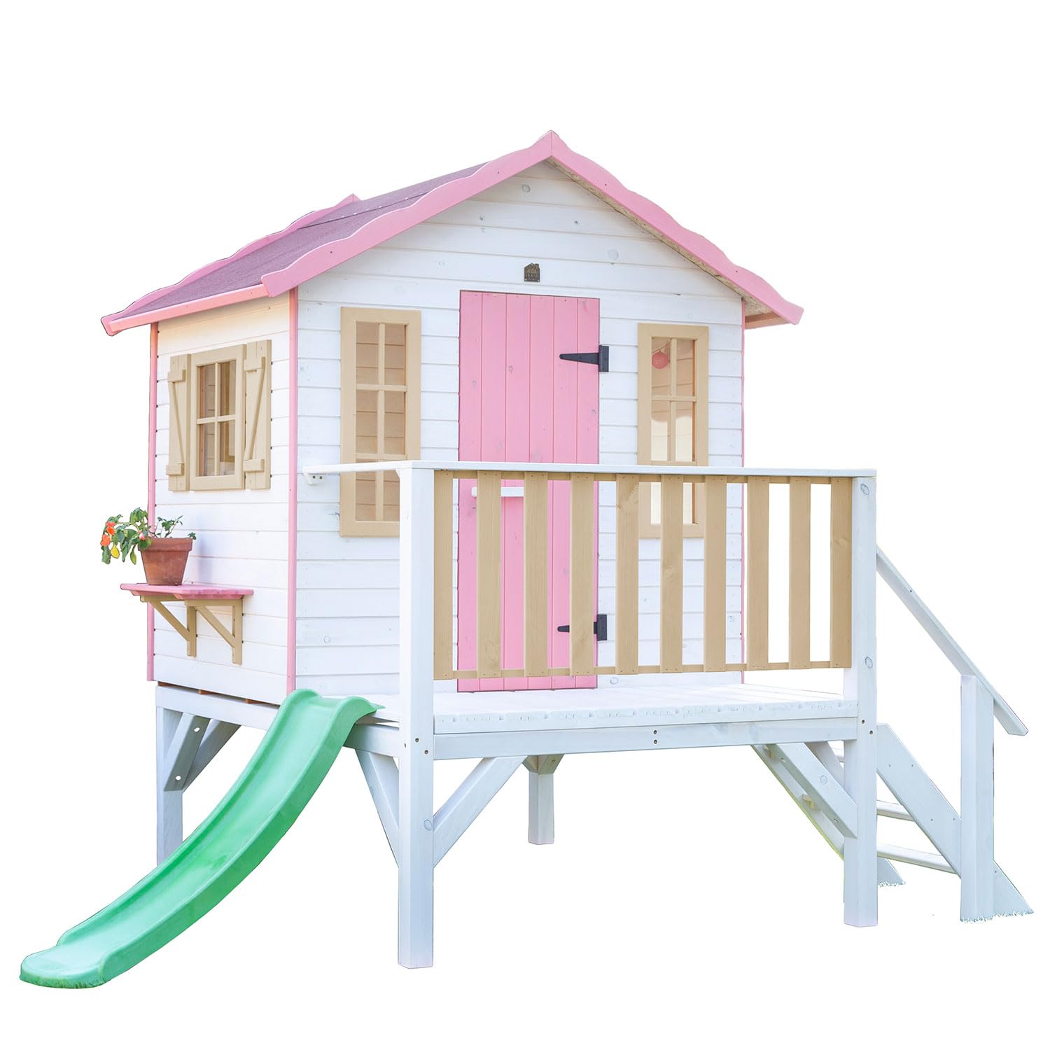 Casas Green House | Casita Infantil de Madera Exterior con tobogán Super CAM | Personalizable en Colores | 150 x 192 x 230 cm