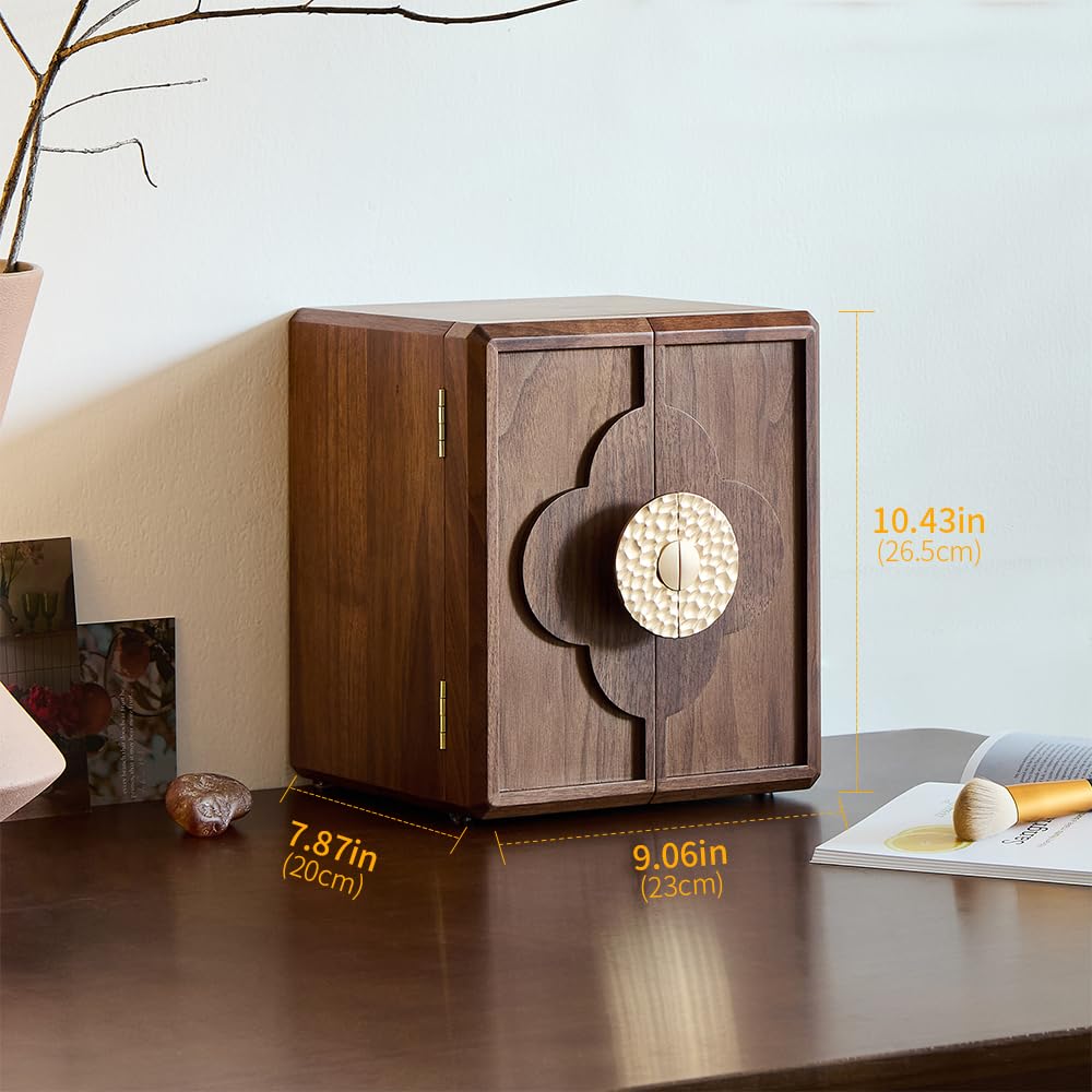 Elegante joyero de madera de nogal negro, organizador de joyas de 5