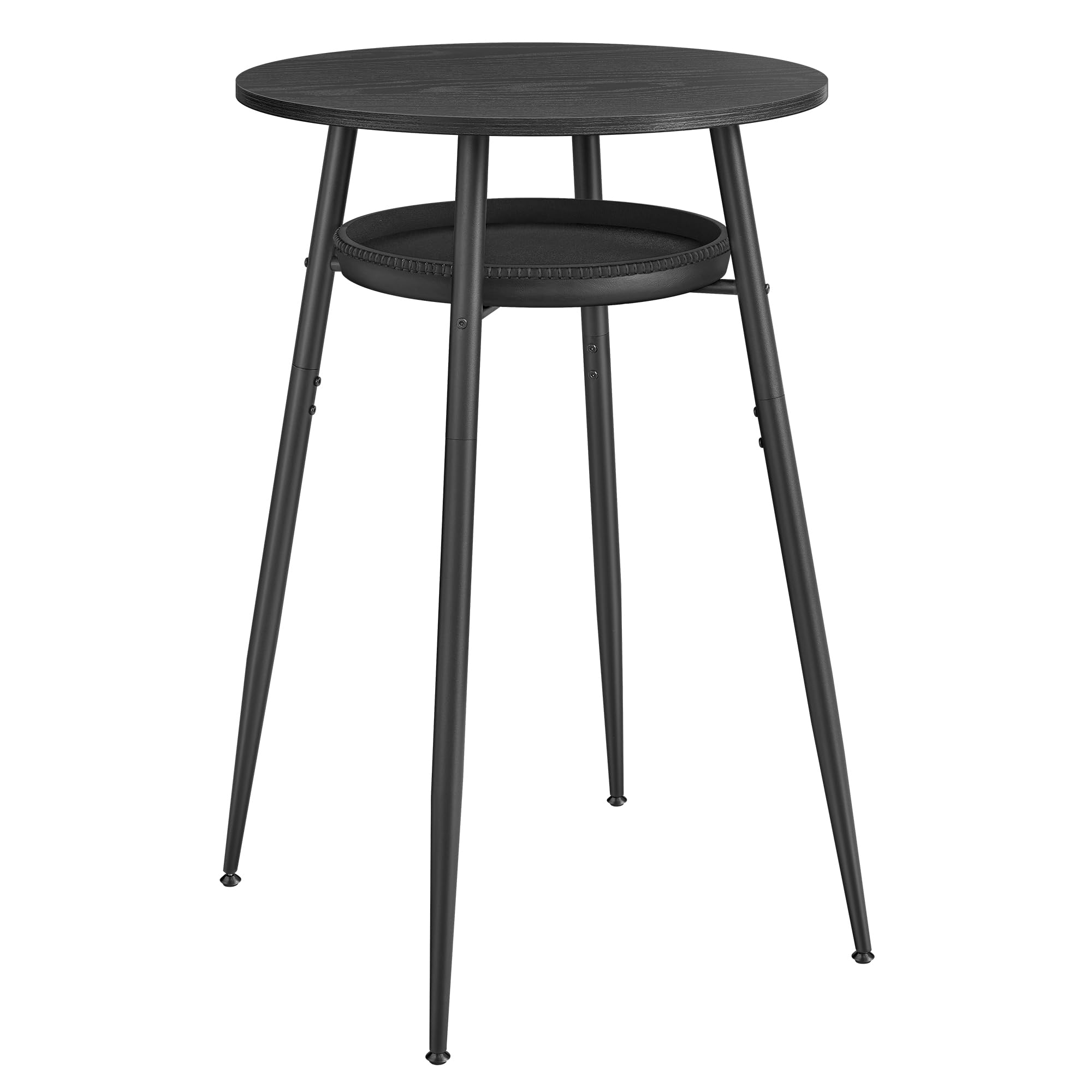 VASAGLE EKHO Colección - Mesa de Bar con Almacenaje, Mesa Alta Redonda, Piel Sintética con Costuras, Moderno de Siglo Medio, Cocina Barra Casera, Salón, Fácil Montaje, Negro Ébano y Negro Tinta