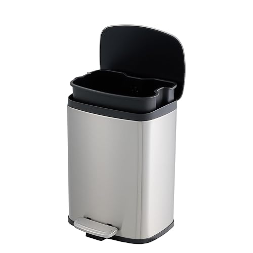 Bote de basura antideslizante con sistema de bloqueo de forro, contenedor de cocina de acero inoxidable, tapa de cierre suave y a prueba de huellas