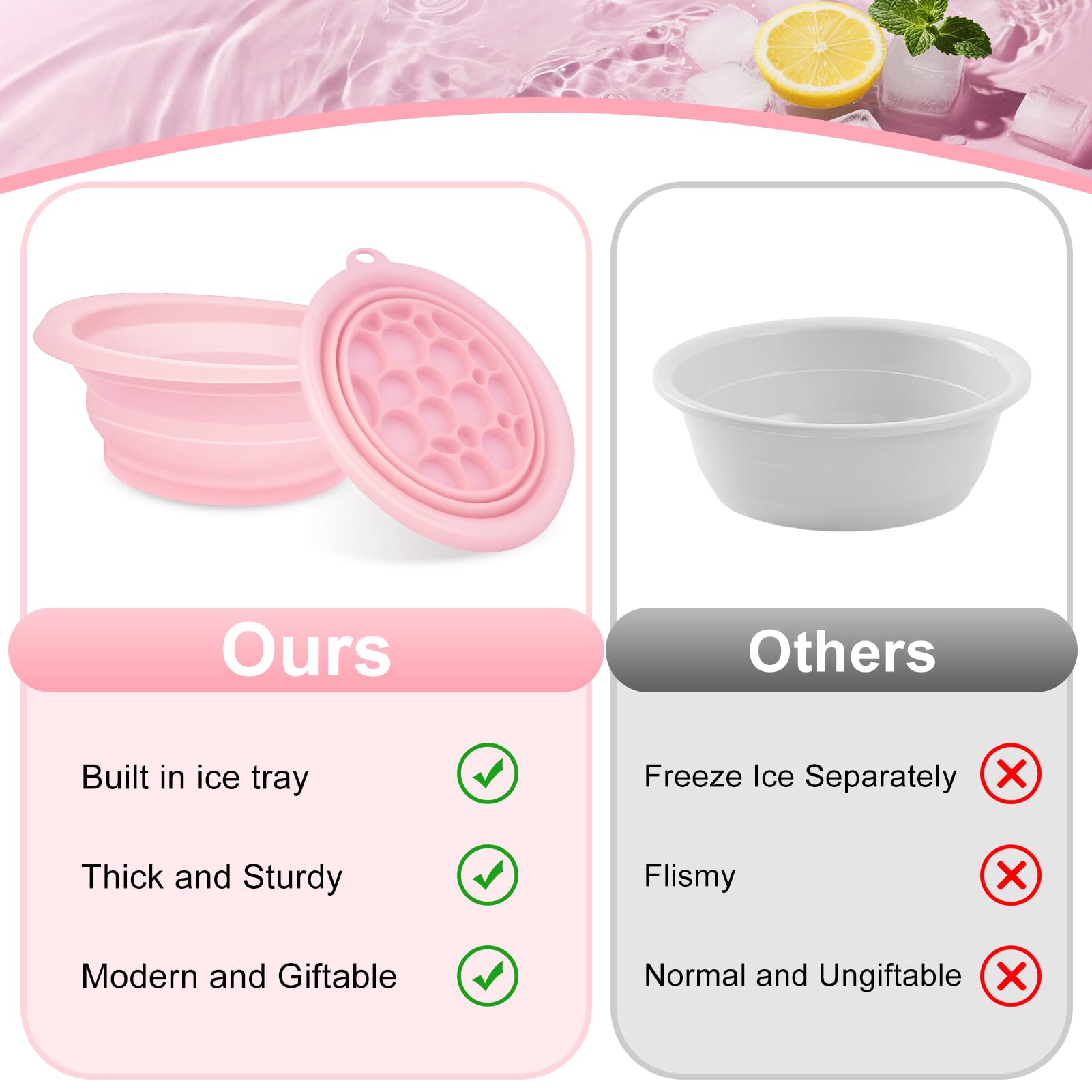Musiwanna Silicone Ice Face Bowl, Face Bowl for Ice Foldable Ice Bath Facebowl with Built-In Icetray - Image 4