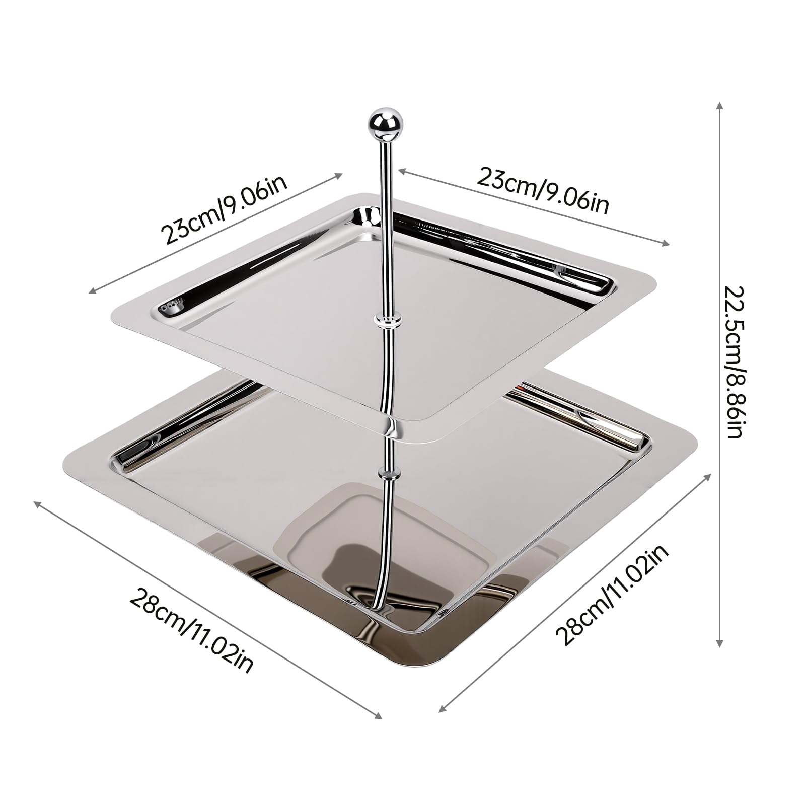 Pssopp Vassoio da Dessert in Acciaio Inox, Servitoio Rettangolare a 2 | Finitura a Specchio, Resistente e Facile da Pulire, Design Salvaspazio, Ideale per Torte, Frutta e pasticceria.