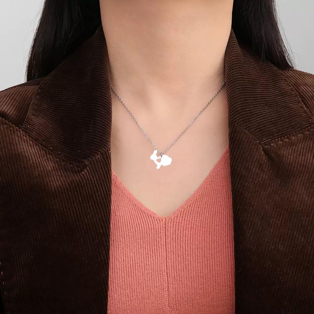 Cute Bunny Hollow Heart Pendant Stainless Steel Necklace for Women Teens Polished Lovely Rabbit Charm Choker Necklaces Adjustable Chain Delicate Fashion Easter Day Holiday Jewelry Animal Lovers - Image 5