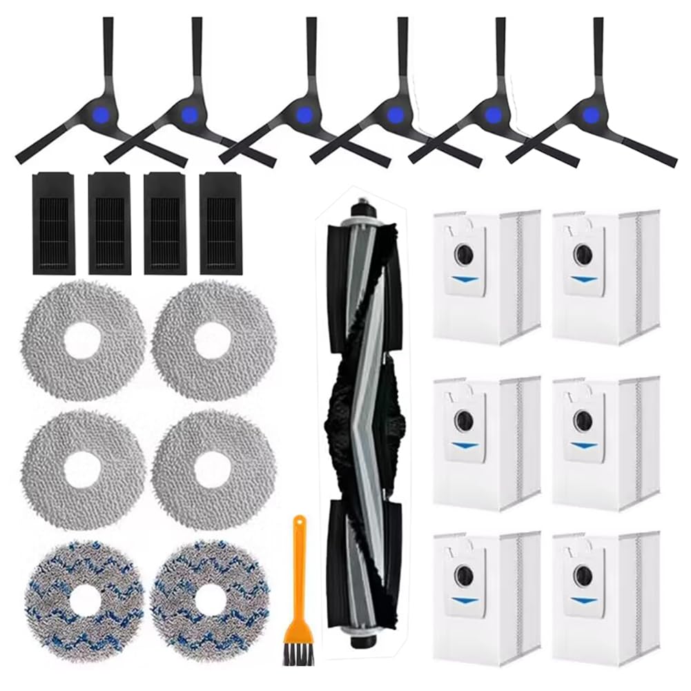 Replacement Accessories Set for Ecovacs Deebot X2 Omni / X2 / X2 Pro / DEX86 Robot Vacuums, 1 Main Brush, 6 Side Brushes, 4 Filter, 6 Mop Pads, 6 Dust Bag, 1 Brush
