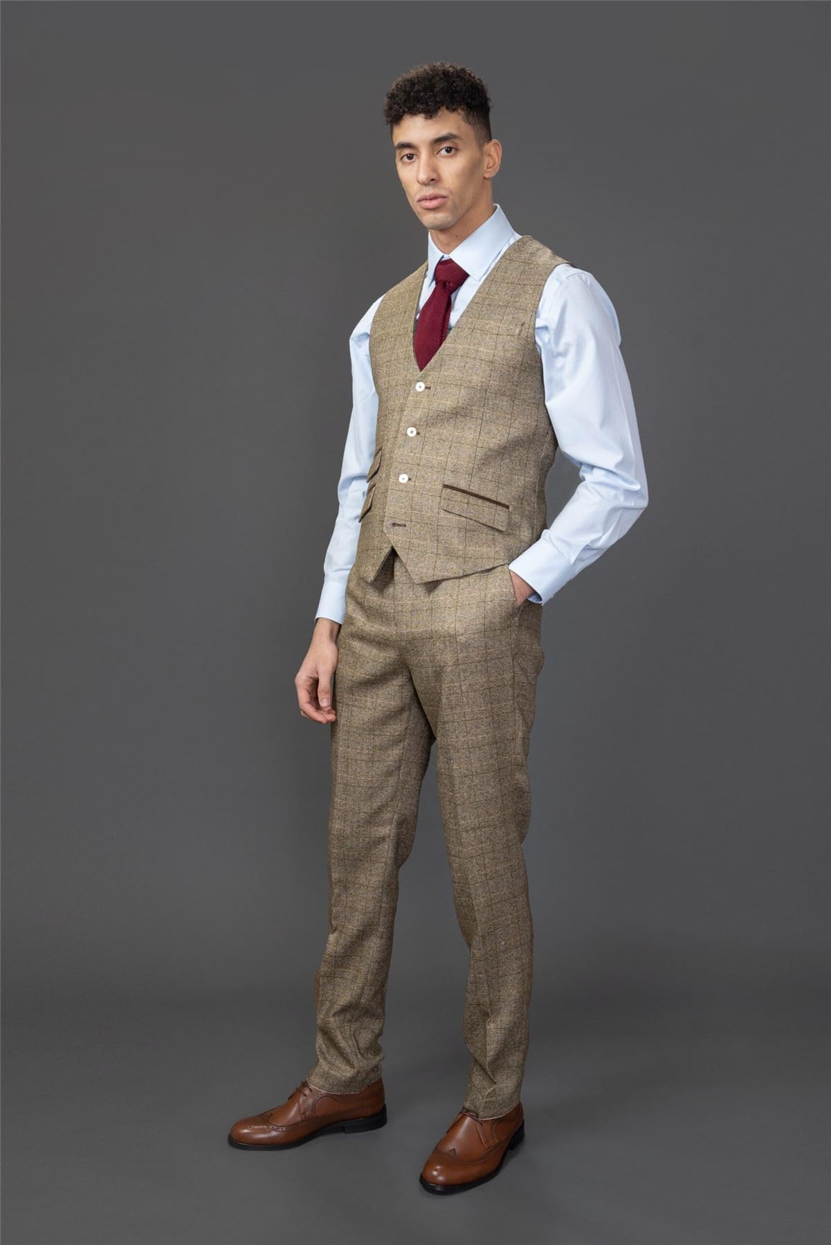 Abito da uomo 3 pezzi marrone a quadri slim fit abito formale