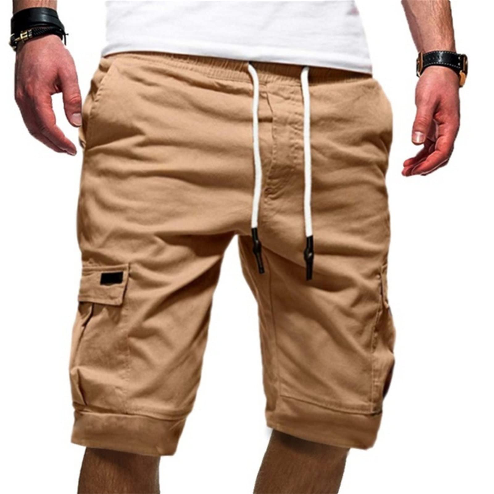 Men's Casual Multi Pocket Short Pants Elastic Waist Relaxed Fit Cargo Shorts Loose Fit Lightweight Outdoor Shorts (Khaki,3X-Large)