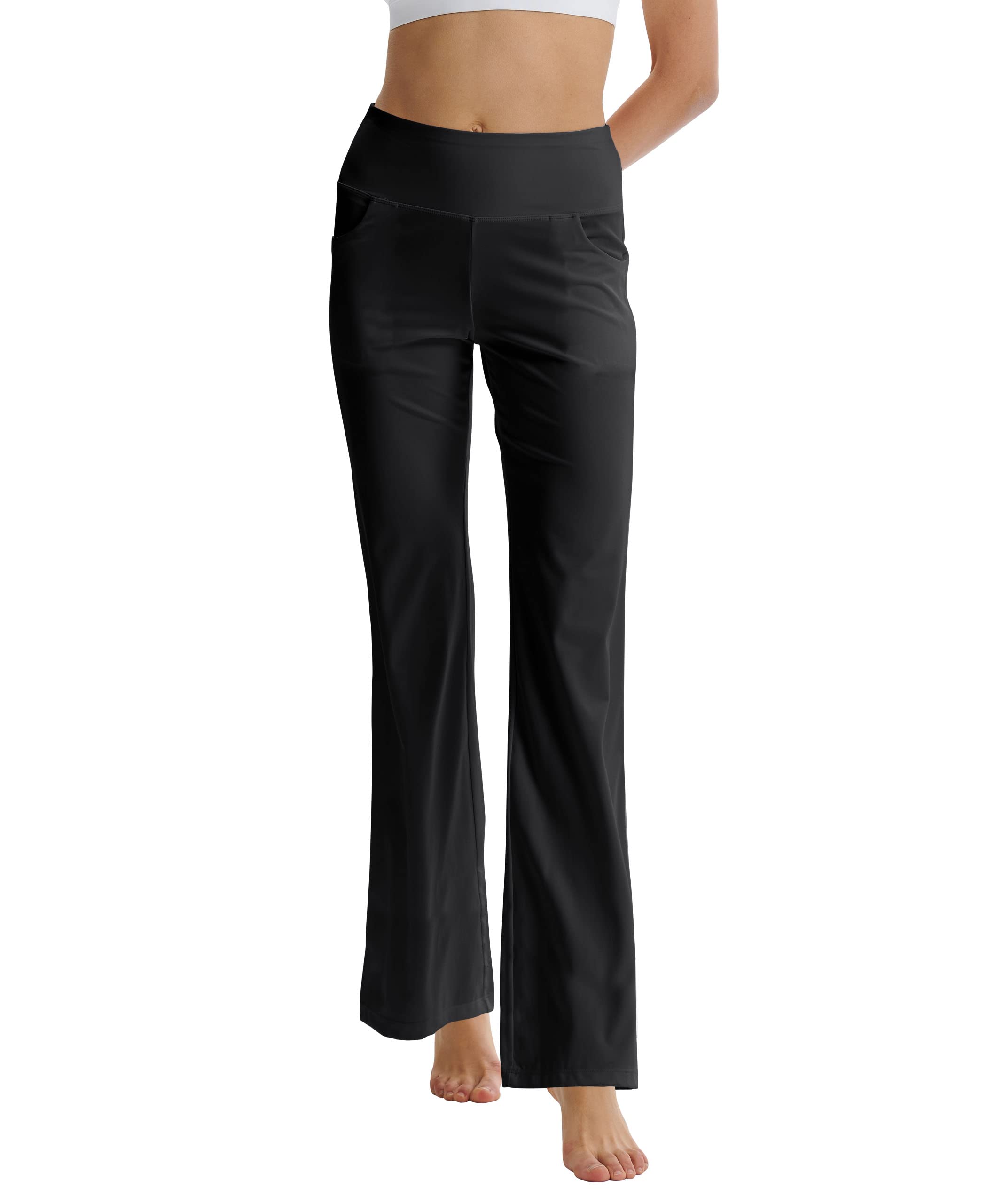 LaiEr Pantaloni da Yoga da Donna con Tasche a Vita Alta Svasata Bootleg Yoga Pantaloni da Allenamento con Tasche Laterali
