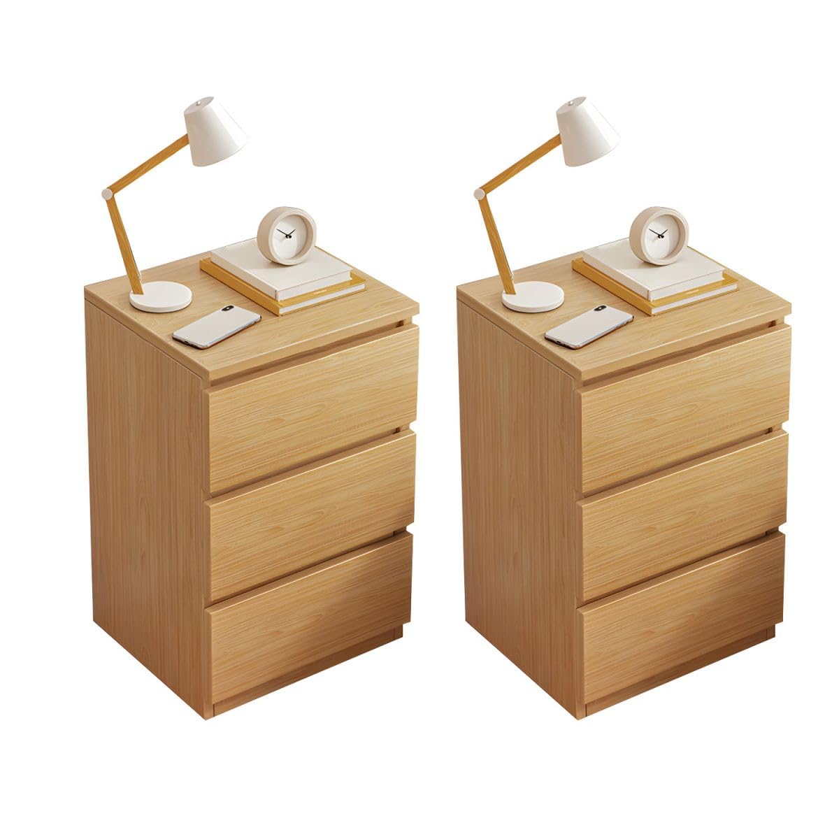 CraftThink Wood Nightstand, Modern Small End Table Mid Century Night Stand Bed Side Table with Storage for Bedroom Living Room - 2 Pieces Natural 3