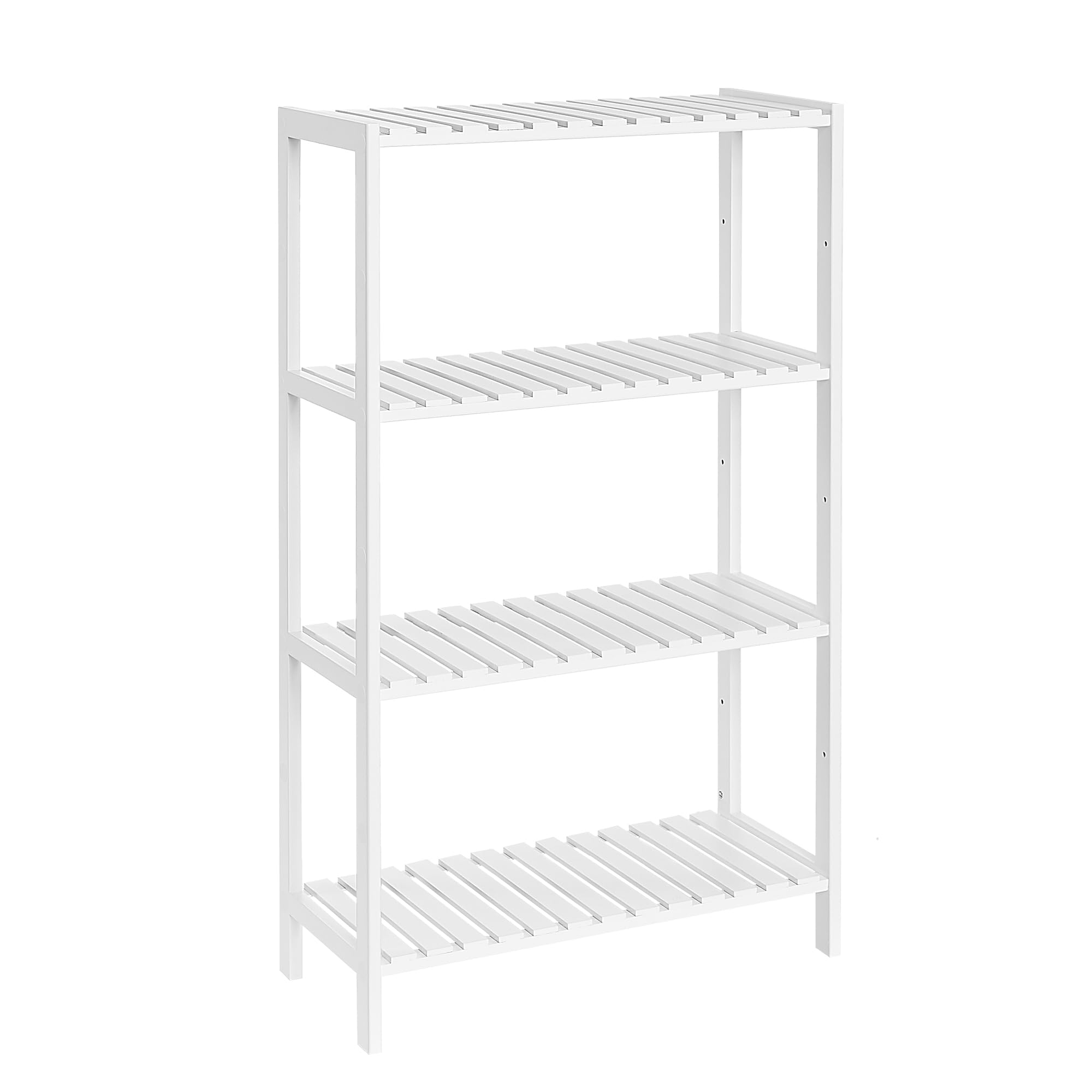 SONGMICS Badezimmerregal, Badregal, Küchenregal, Schuhregal mit 4 Ebenen, Standregal aus Bambus, 26 x 60 x 100 cm, für Bad, Wohnzimmer, Flur, Küche, wolkenweiß BCB034W01