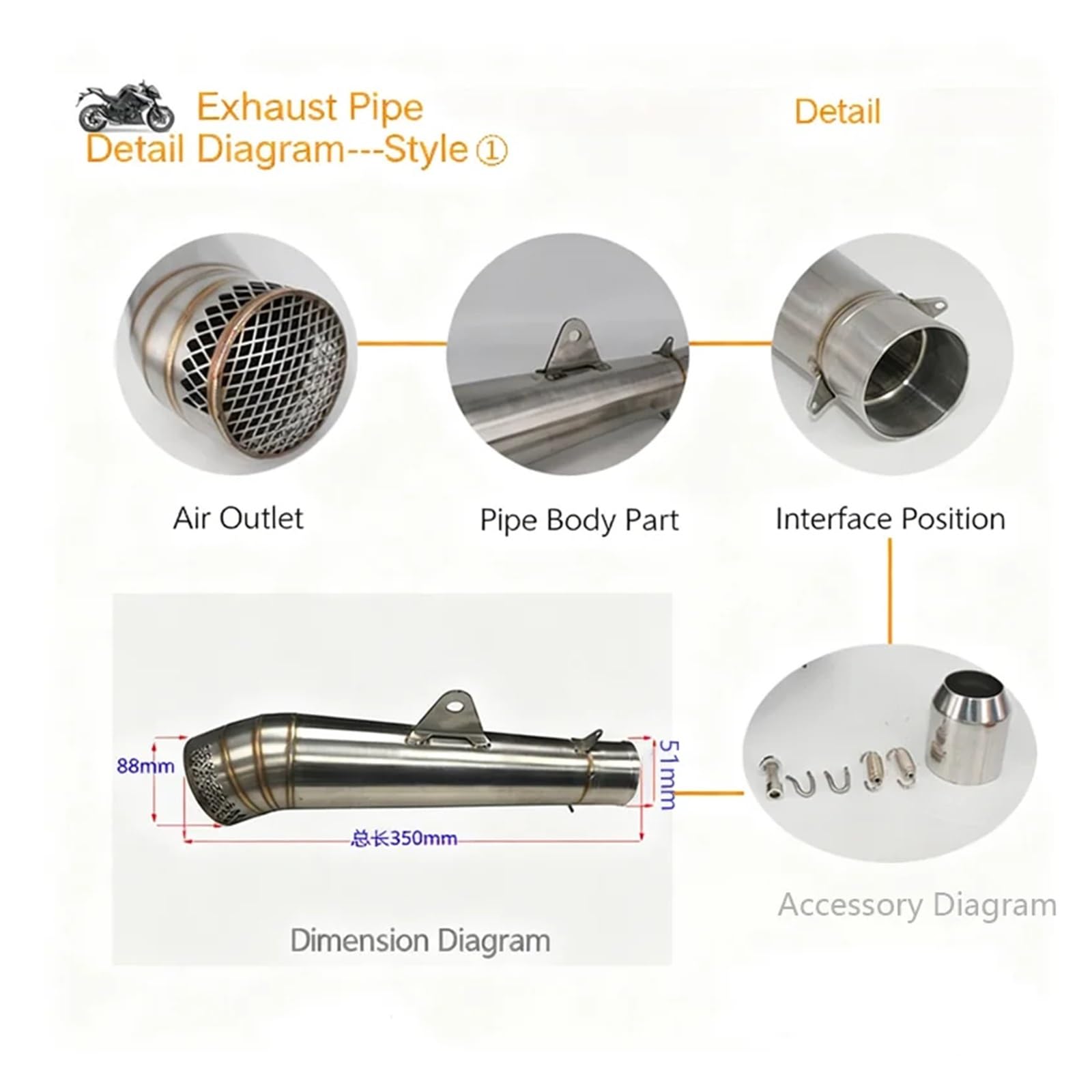 silencioso escape moto Para R6 K6 Para K8 Para K9 Silenciador escape | Para R1 para R6 tubo de escape motocicleta Scooter escape 51mm silenciador de escape Universal(Titanio)