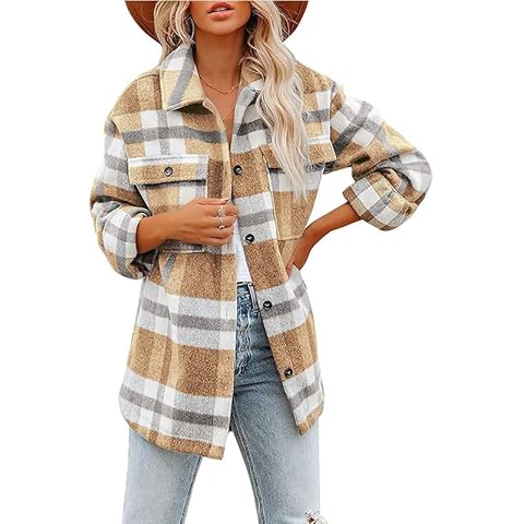 YUNDAI Womens Flannel Checked Shirt Jacket Cover