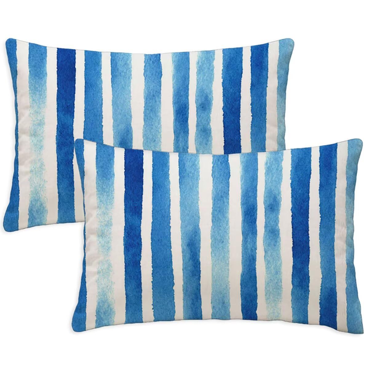 Blue Cushion Covers 50x90 cm Large Rectangle Garden Cushion Covers Set of 2 Soft Throw Pillow Cases Striped Patterned Double Sided Printing for Garden Furniture Bench Car Farmhouse Decor, Gifts S-1035