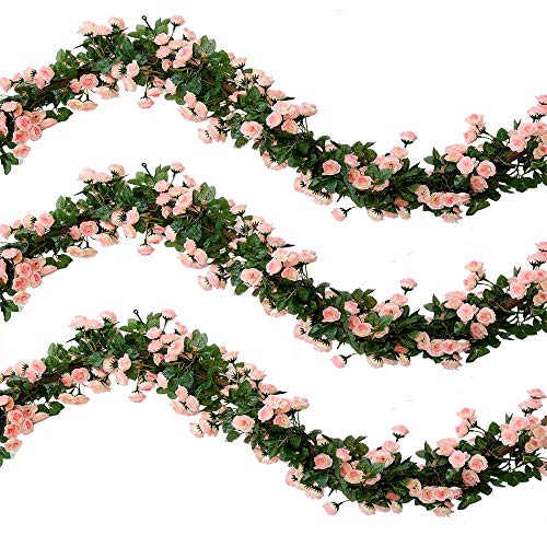 Veryhome 2Pcs 69 Heads 5.7FT Artificial Rose Vine Seda Falsa Flores Guirnalda Planta Floral Ivy Decoraciones para el hogar Arreglo de la Boda Partido Decoración del jardín Rosa
