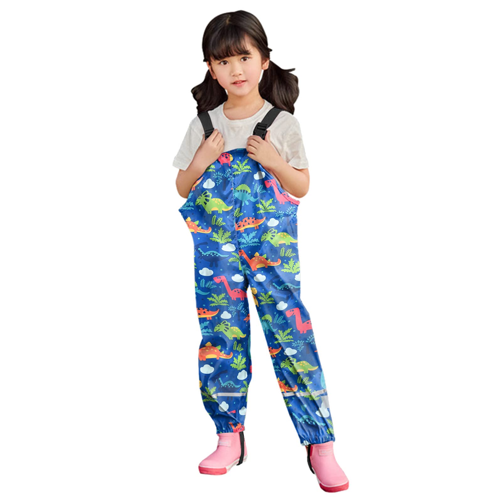Kids Rain Trousers - Unisex Boys and Girls Suspender Rain Pants - Toddler Kids Boys Girls Rain Dungarees Windproof Waterproof Mud Jumpsuit Clothes