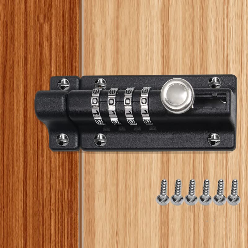 WANGCL Combination Locking Bolt 4 Digit Sliding Lockable Padbolt Sliding Heavy Duty 120mm Stainless Steel with Anti-Tamper Screws(Black) - Image 3