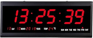 18.9 Inch Oversized LED Digital Wall Clock Large Display with Indoor Temperature Date and Day of Week,Electric Wall Clock/Calendar Timer Home Decor -Red