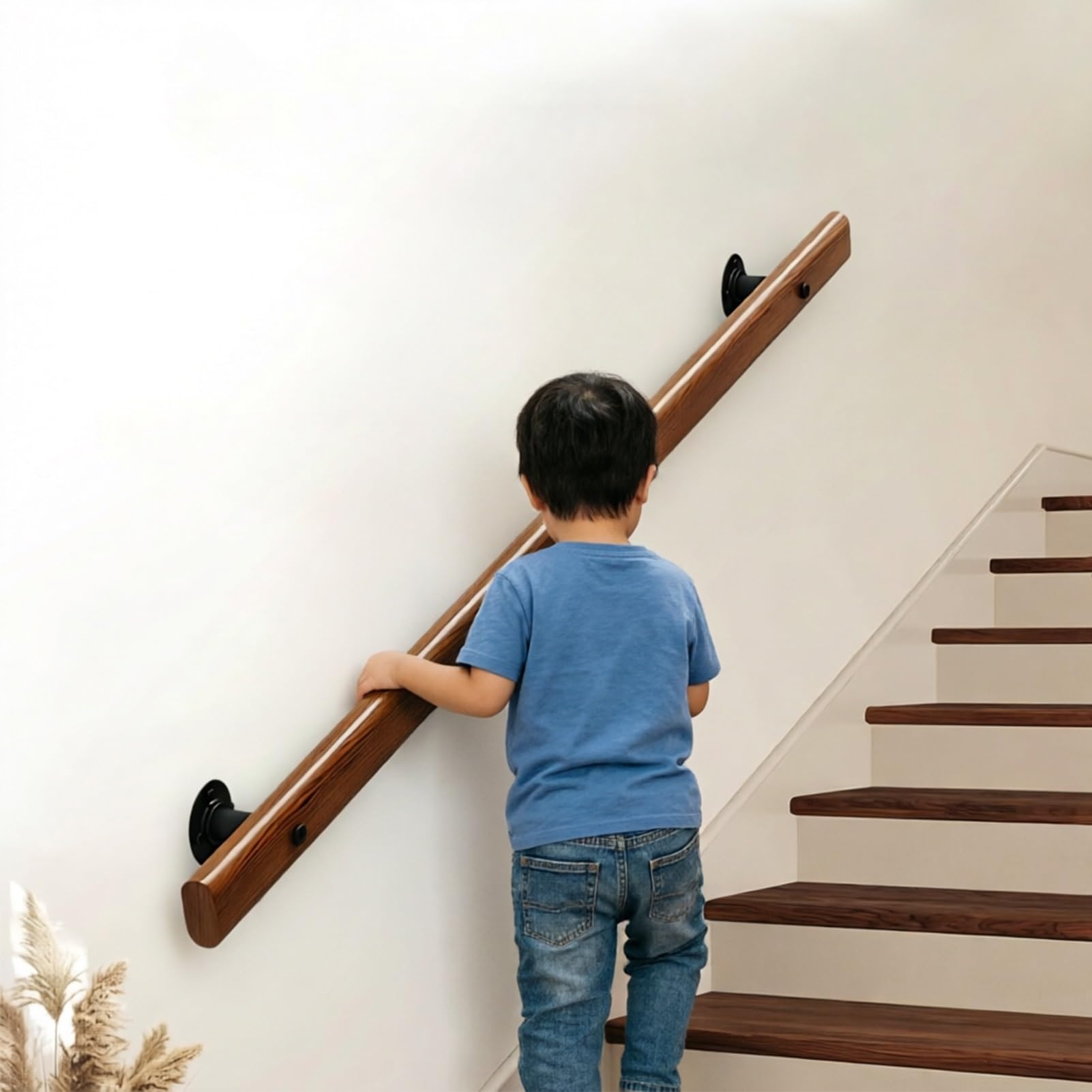 DMCHENGMA Wood Handrails for Internal Stairs - 2M/2.4M/ /2.8M Staircase Railing Non-Slip Hand Rail Wall Mounted Banister(8ft/240cm)