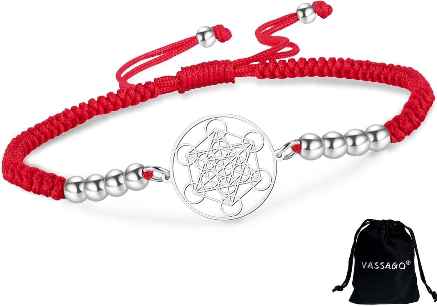 Faozhuo Sacred Geometry Metatrons Cube Bracelet for Men Women Adjustable Stainless Steel Braided Colorful Beaded Cord Jewelry Archangel Seals Amulet, Silver-R1